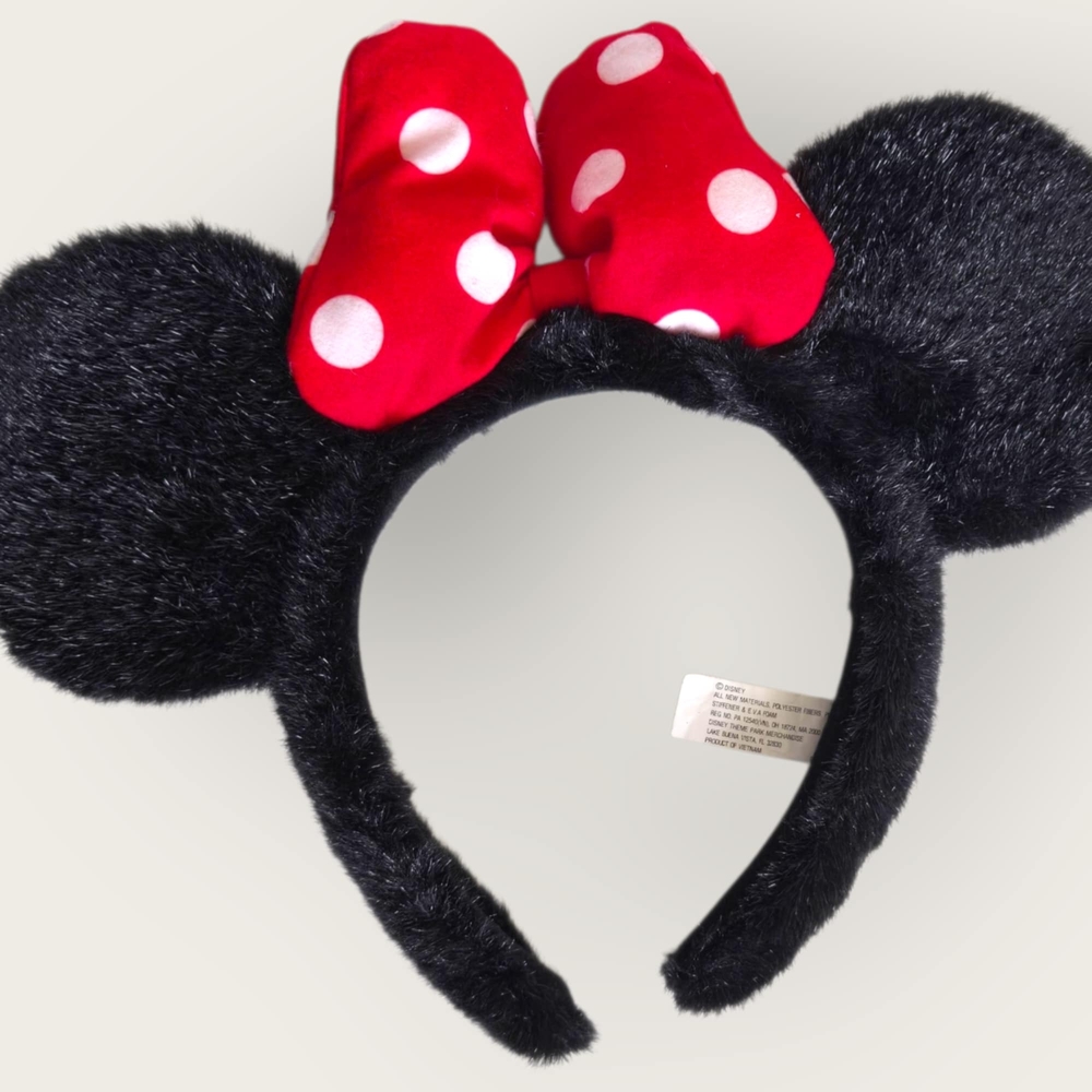 Disney Minnie Black and Red Minnie Mouse Ears Headband Plush Polka Dots